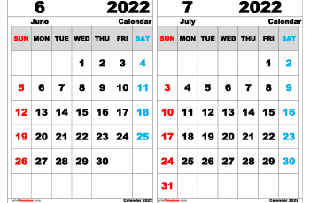 Download Free June July 2022 Calendar Printable Landscape (Size: A3)