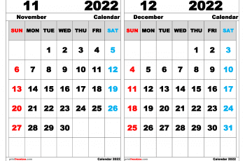 Download Free November December 2022 Calendar Printable Landscape (Size: A3)