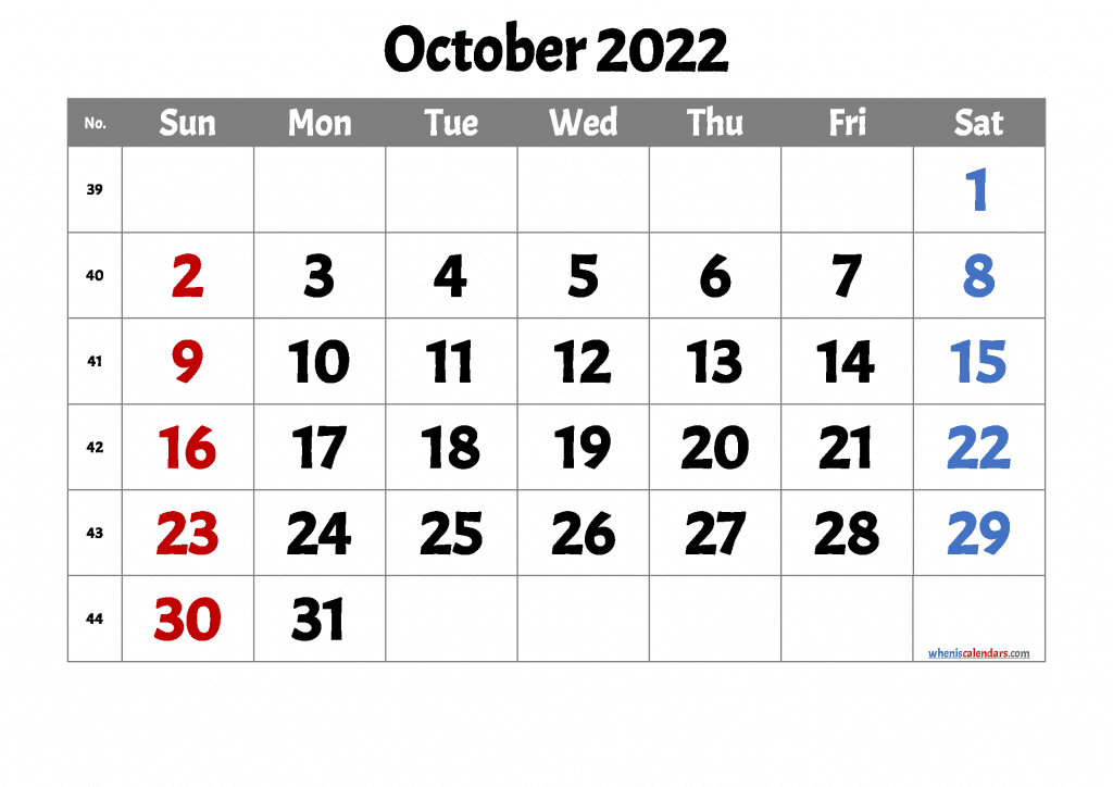 Free Blank October Calendar 2022 Printable PDF in Landscape and Portrait