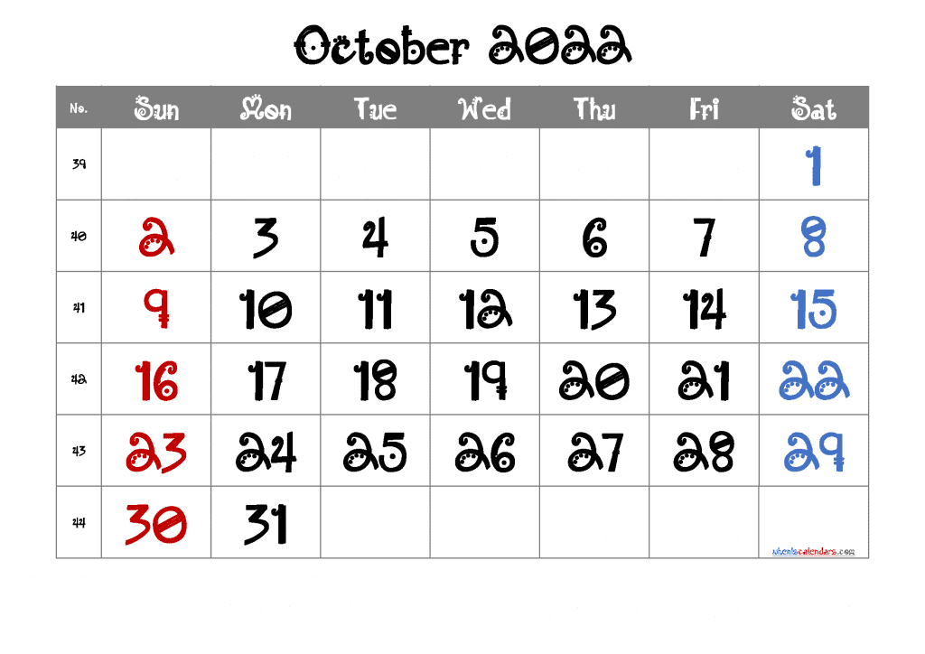 Free Printable Calendar October 2022 PDF in Landscape and Portrait