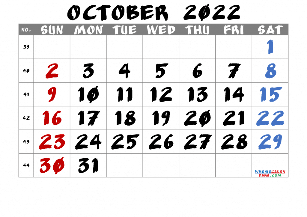 Free Printable Calendar October 2022 PDF in Landscape and Portrait