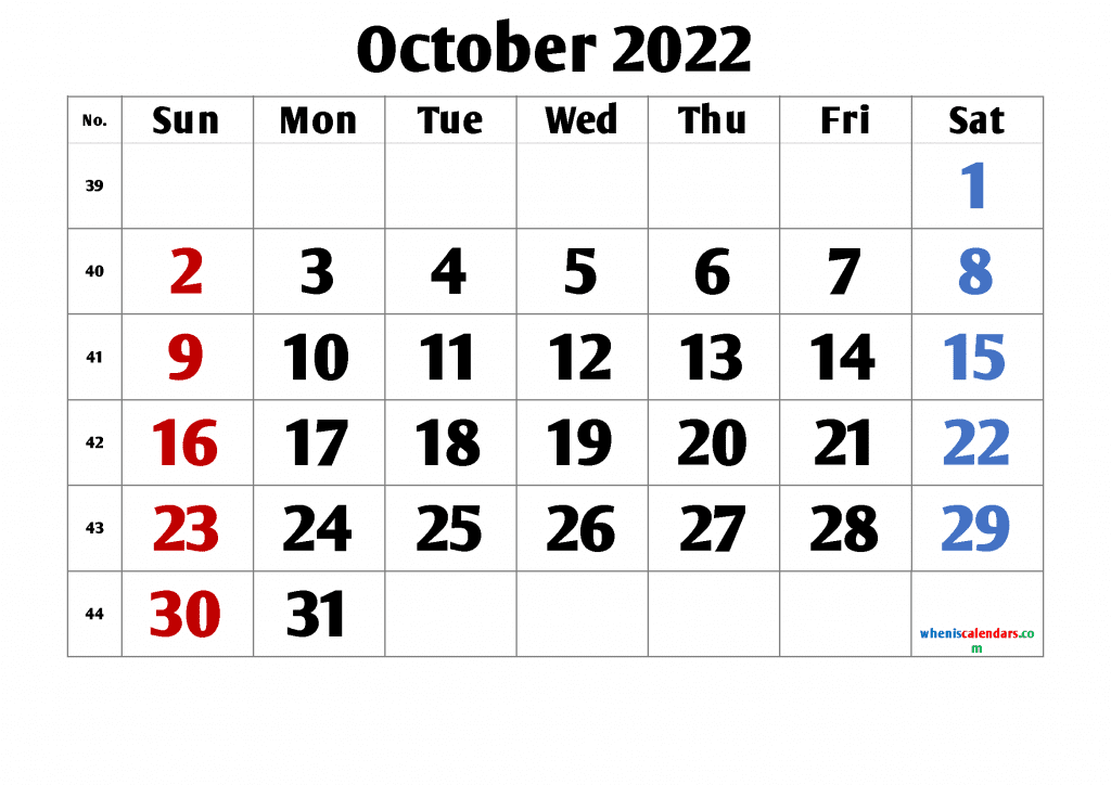 Free Blank October Calendar 2022 Printable PDF in Landscape and Portrait