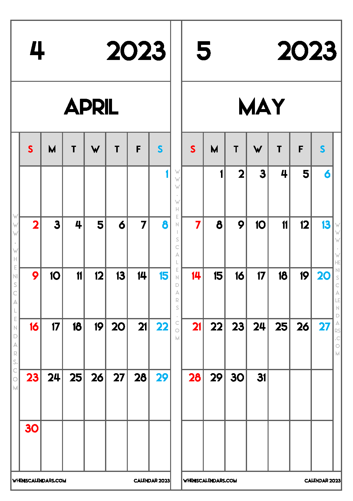 Download Free Printable April and May 2023 Calendar (PDF, PNG)