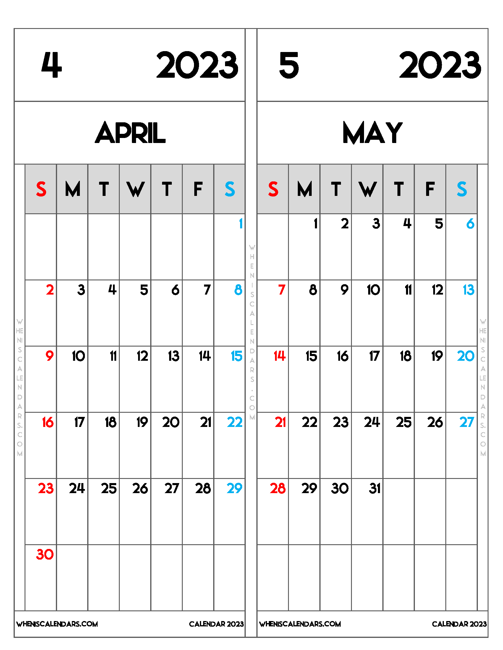 Download Printable April and May 2023 Calendar (PDF, PNG)
