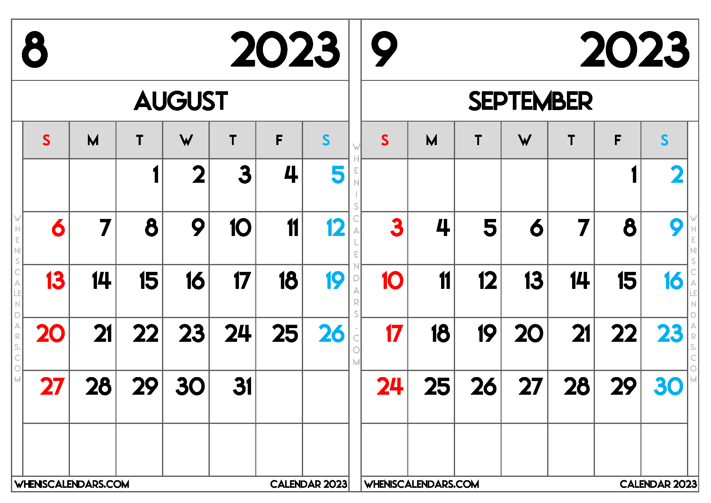 Download Free Printable August September 2023 Calendar as PDF and PNG Image