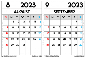 Download Free August September 2023 Calendar Printable Two Month Per Page as PDF and PNG Image