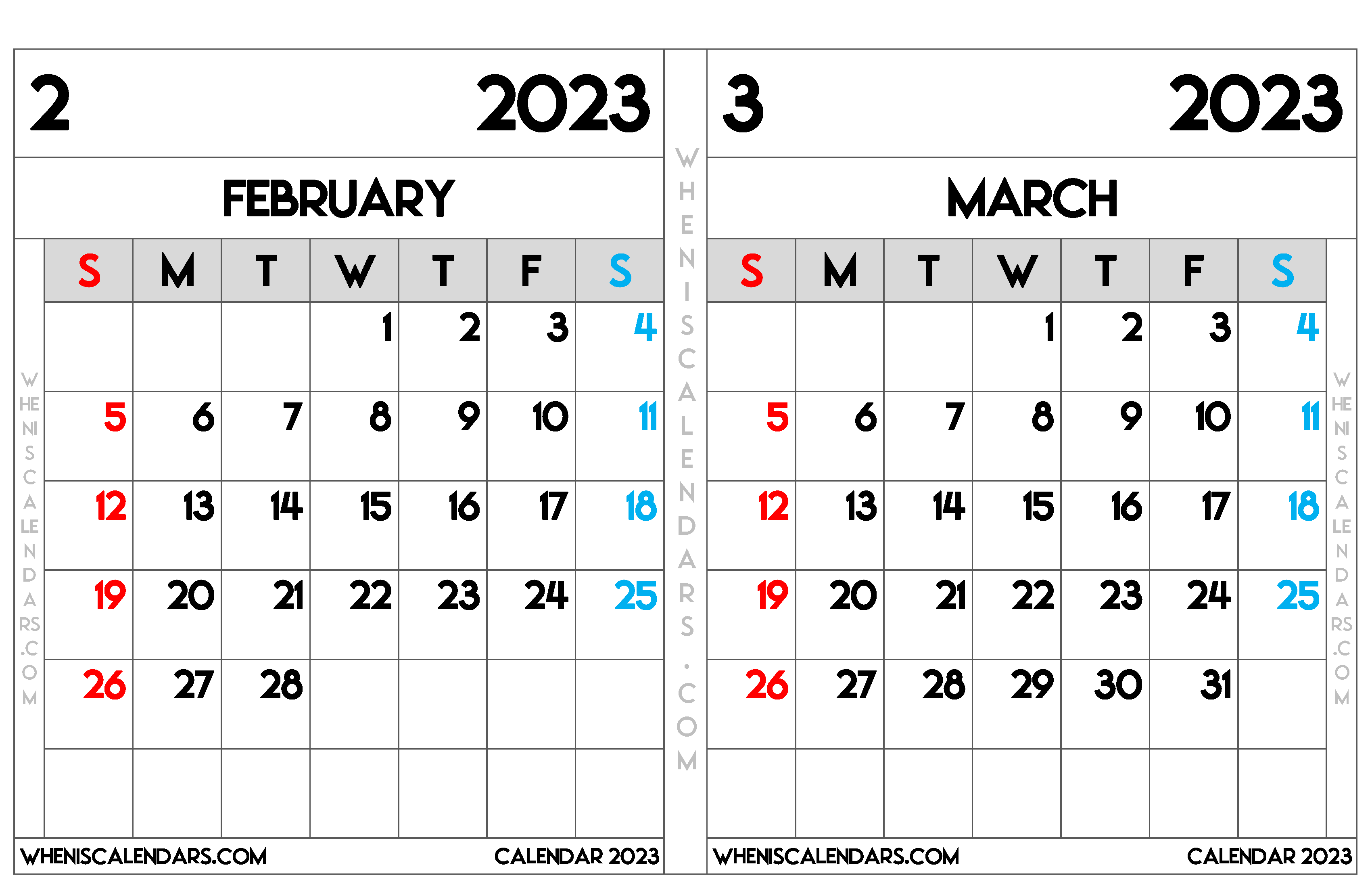 Download Free Printable February and March 2023 Calendar (PDF, PNG)