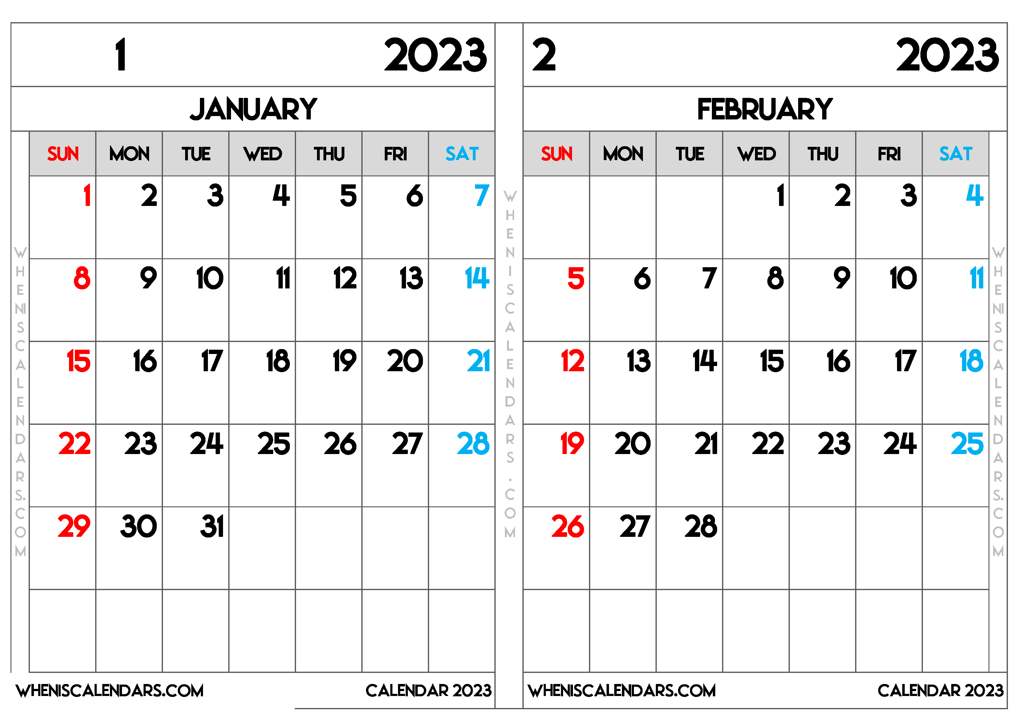 Download Printable January and February 2023 Calendar (PDF, PNG)