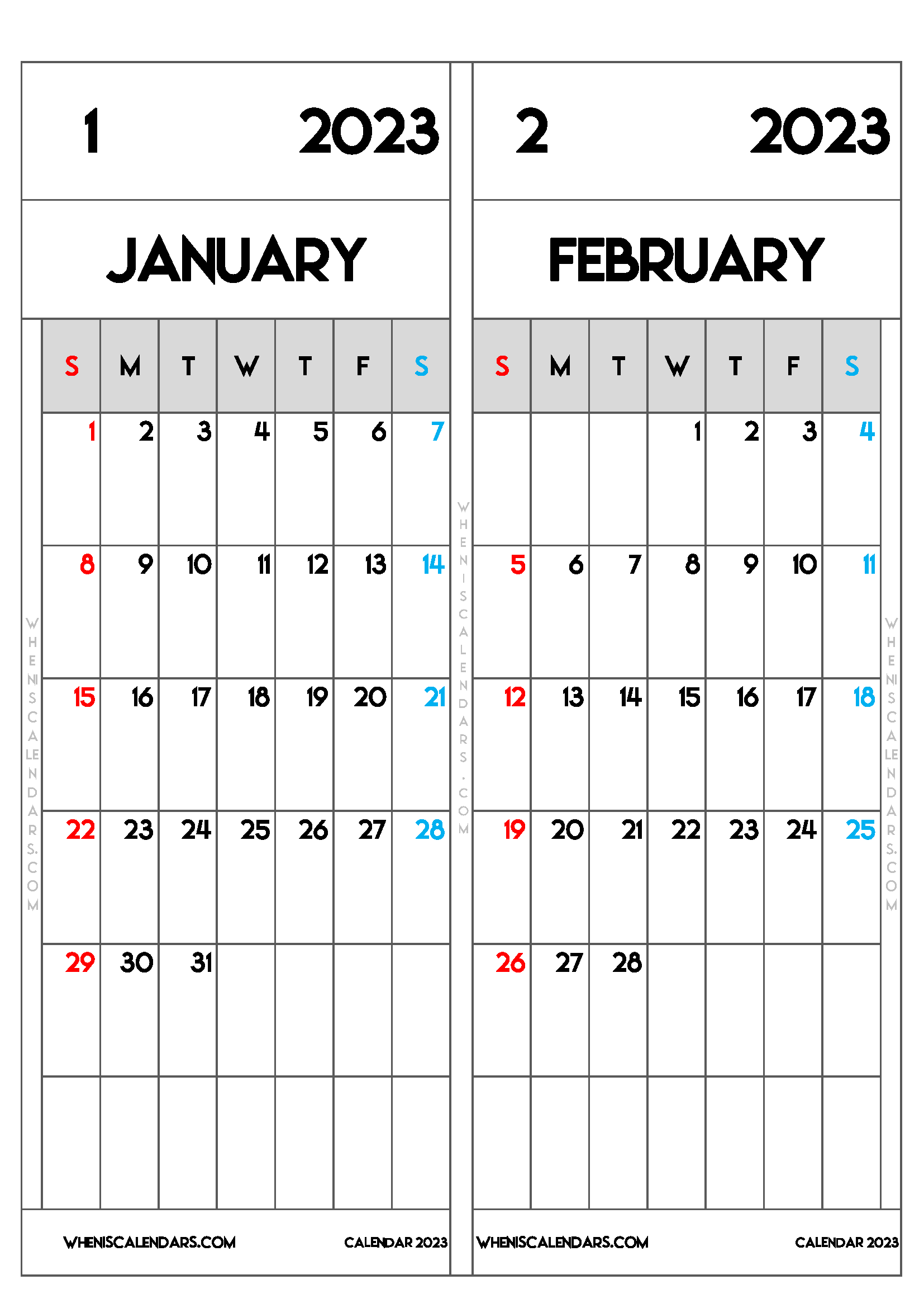Download Printable January and February 2023 Calendar (PDF, PNG)