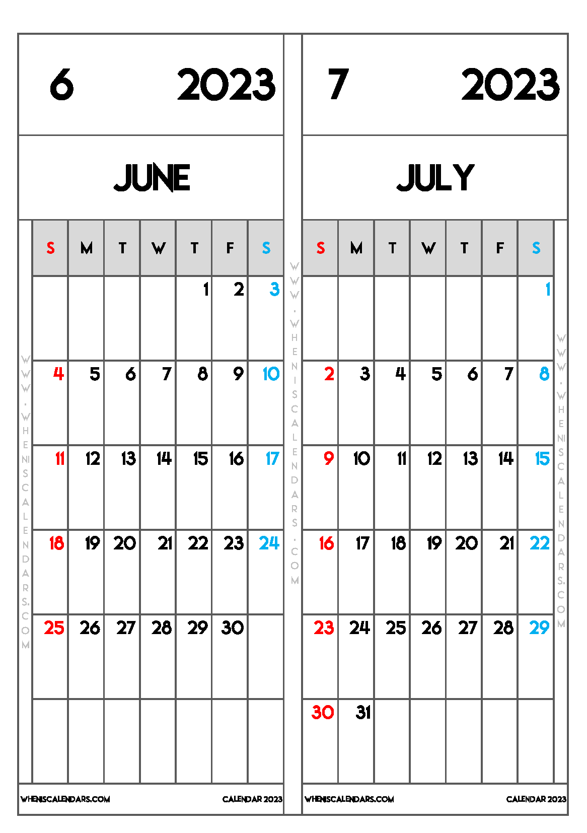 Download Free Printable June July 2023 Calendar as PDF and PNG Image