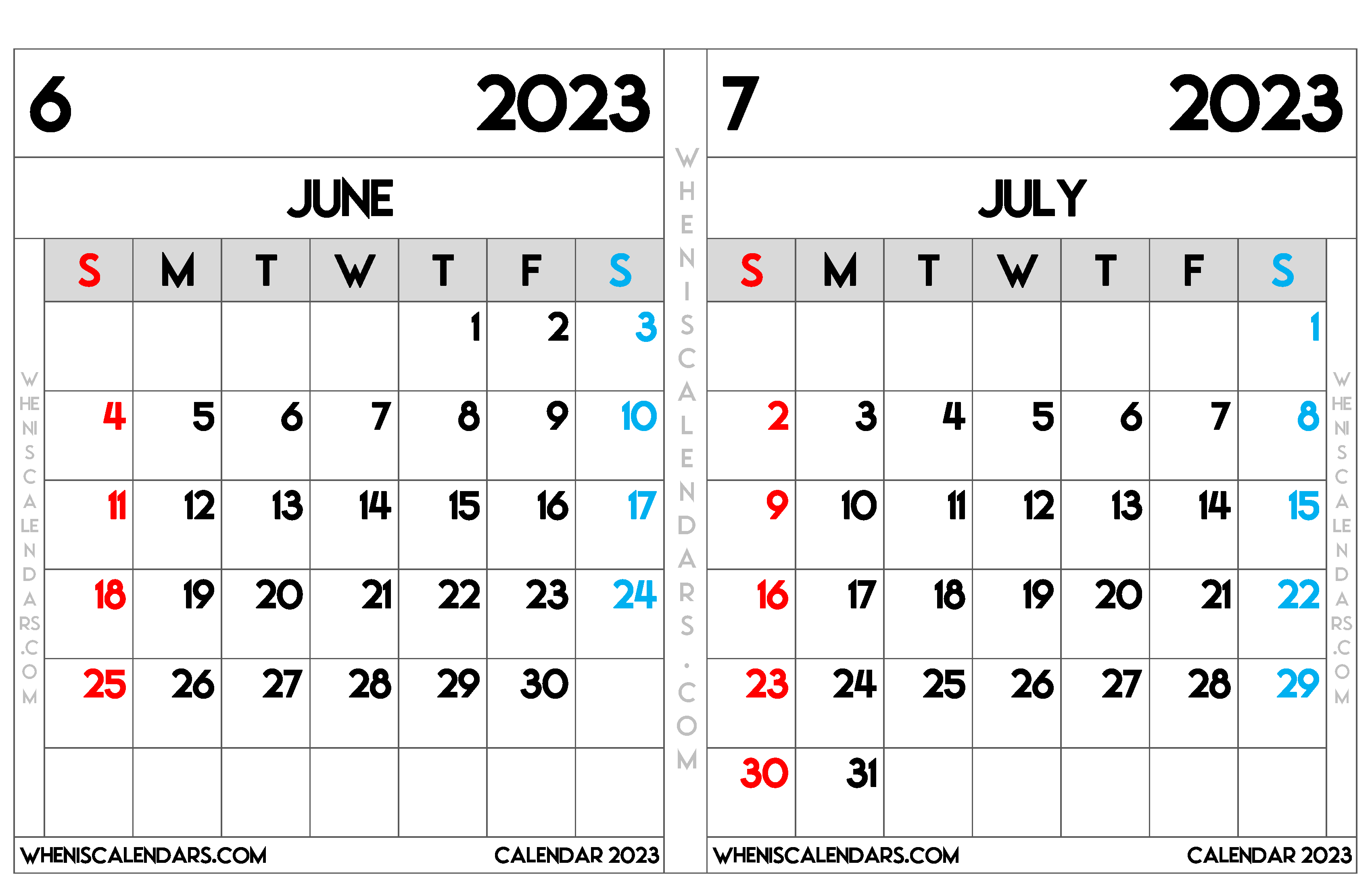 Download Free June July 2023 Calendar Printable as PDF and PNG Image