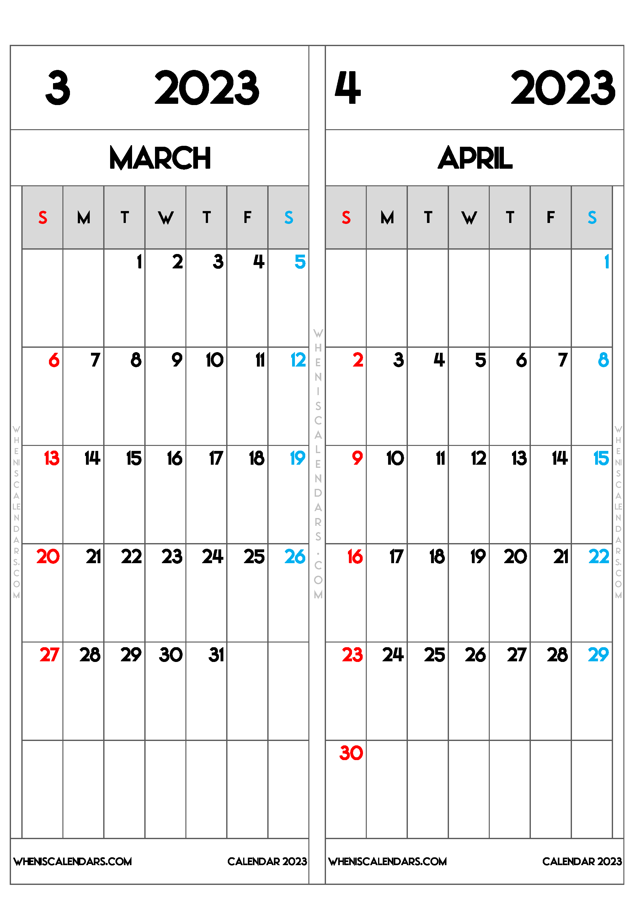 Download Free Printable March and April 2023 Calendar (PDF, PNG)