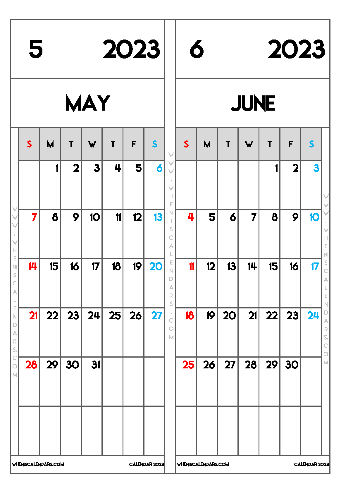 Download Free Printable May and June 2023 Calendar as PDF and PNG Image