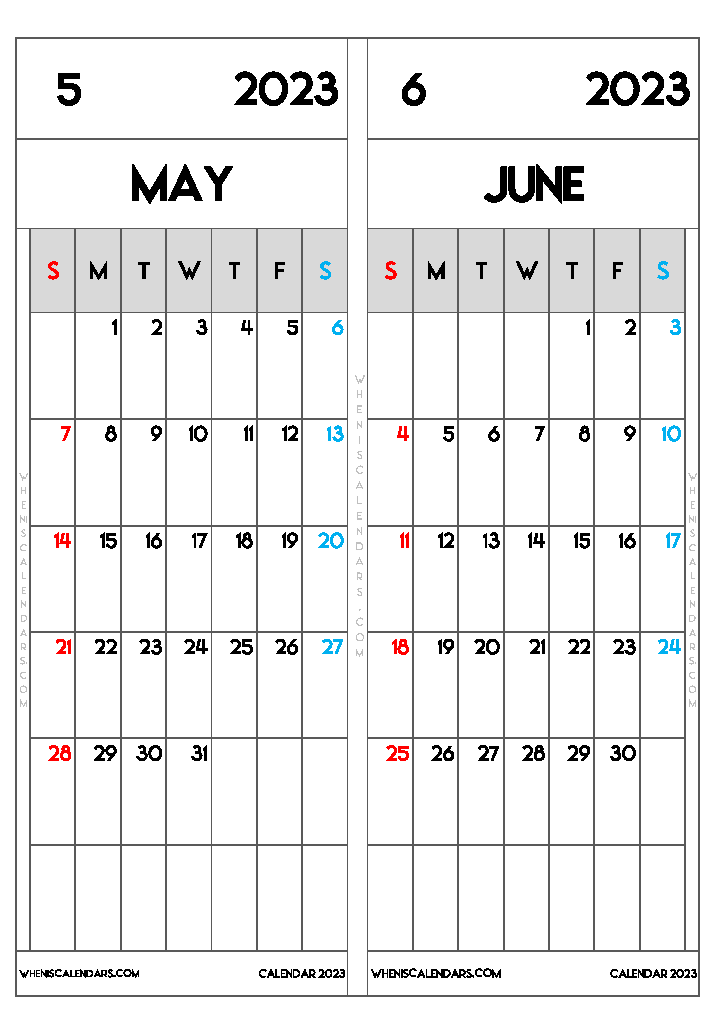 Download Free Printable May June 2023 Calendar as PDF and PNG Image