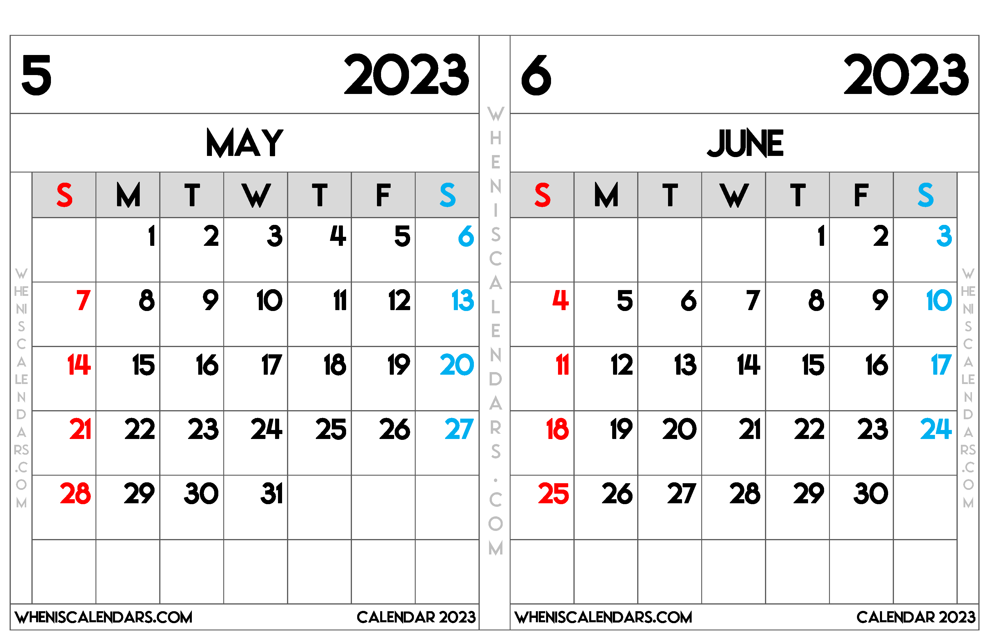 Download Free Printable May June 2023 Calendar as PDF and PNG Image