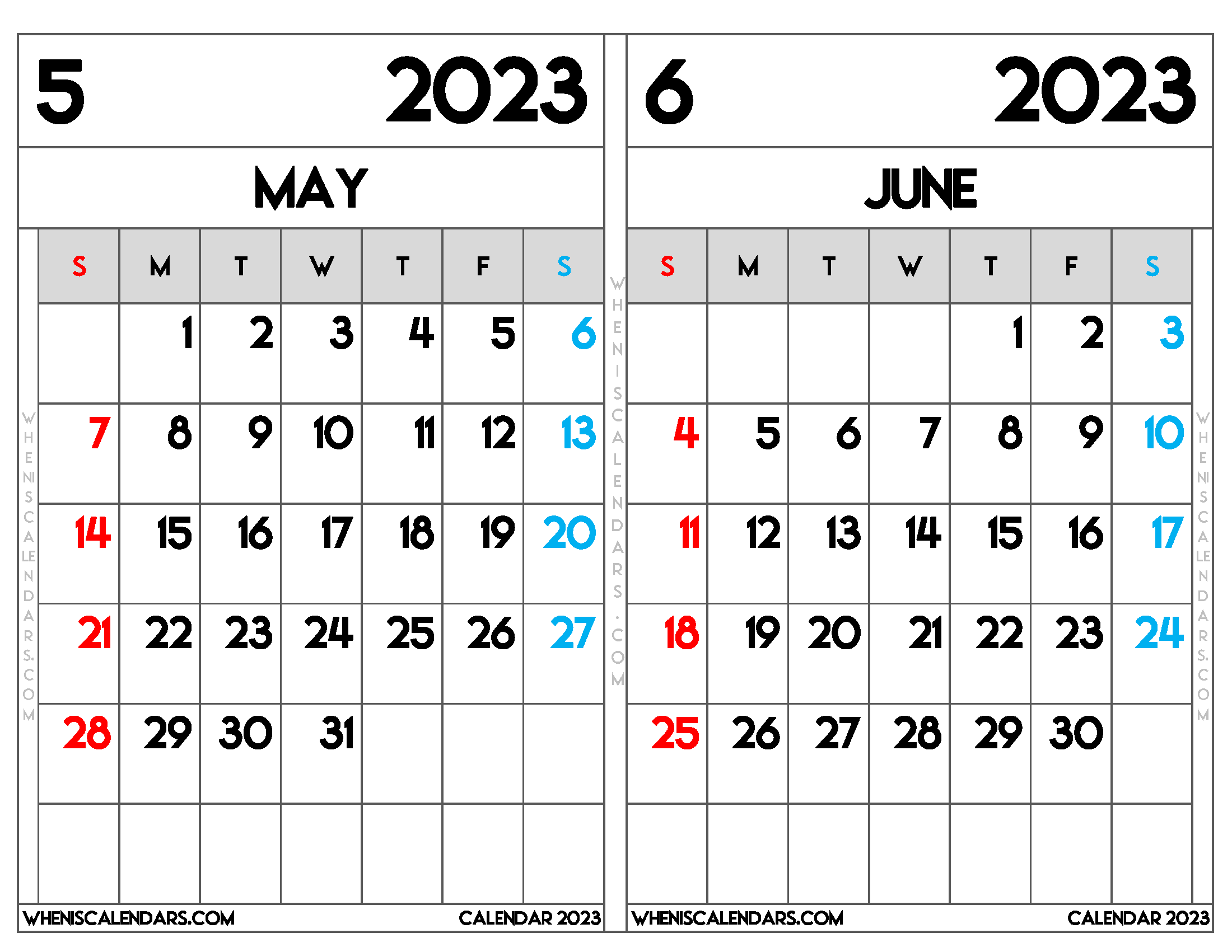 Download Free May June 2023 Calendar Printable as PDF and PNG Image