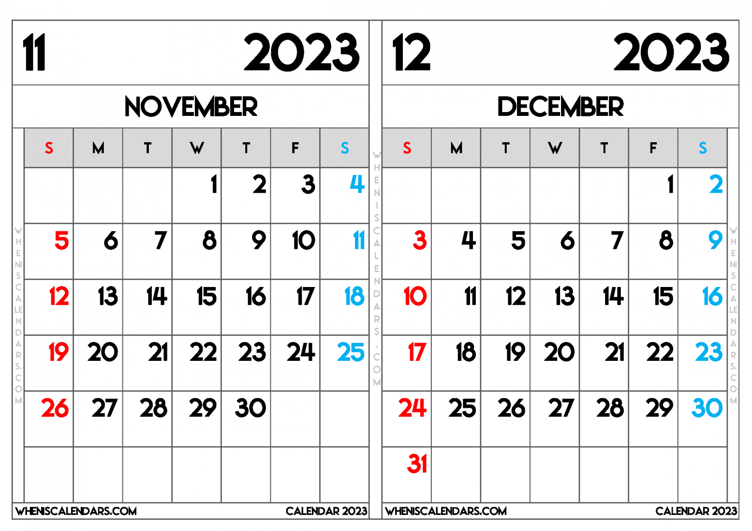 Download Printable November And December 2023 Calendar (PDF, PNG)