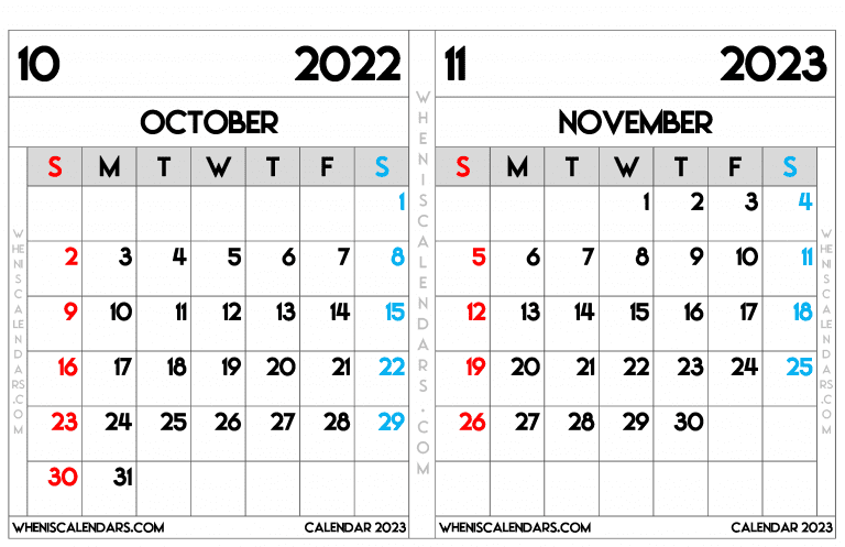 Download Printable October And November 2023 Calendar (PDF, PNG)
