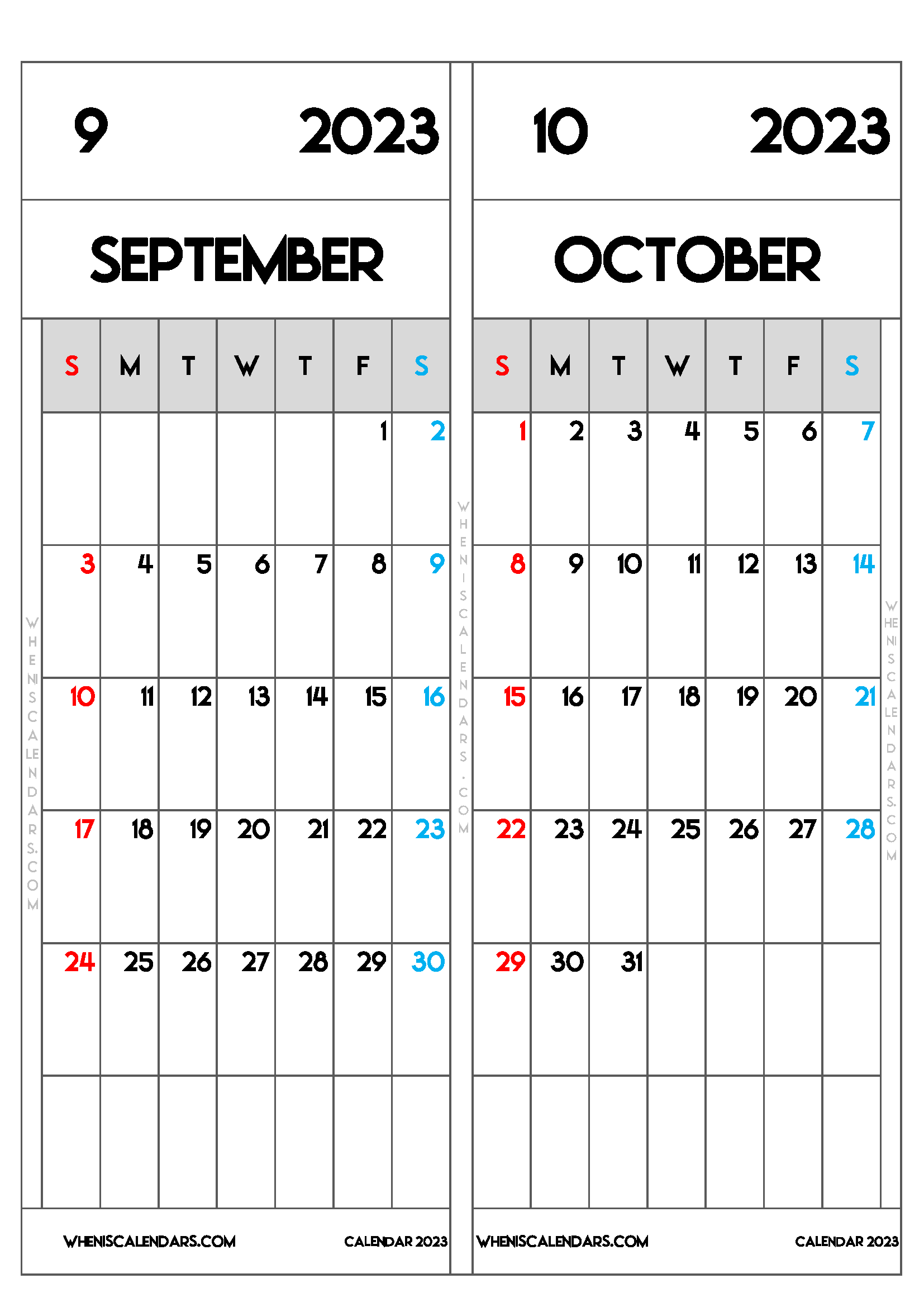 Download Free September October 2023 Calendar Printable as PDF and PNG Image