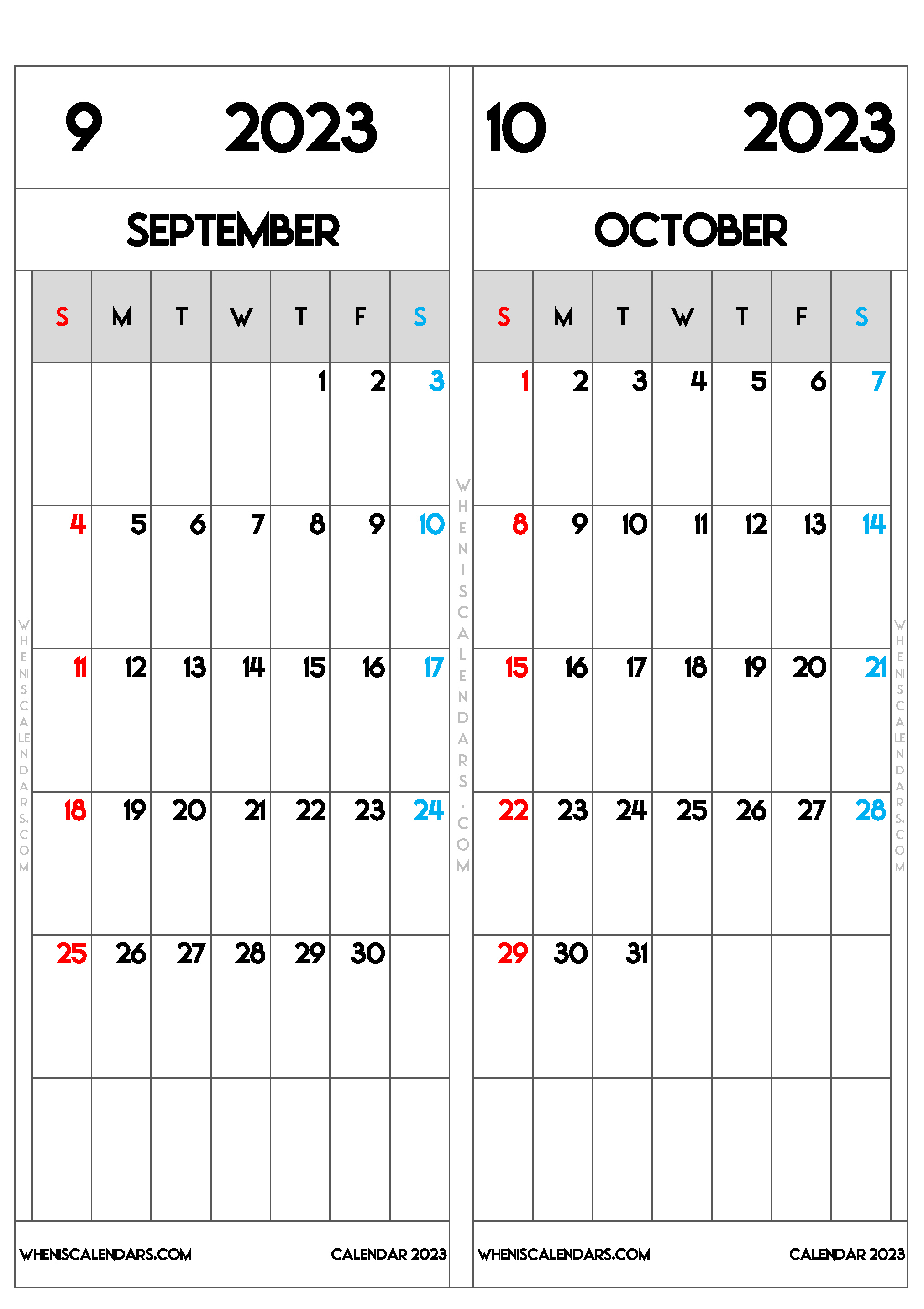 Download Free September October 2023 Calendar Printable as PDF and PNG Image