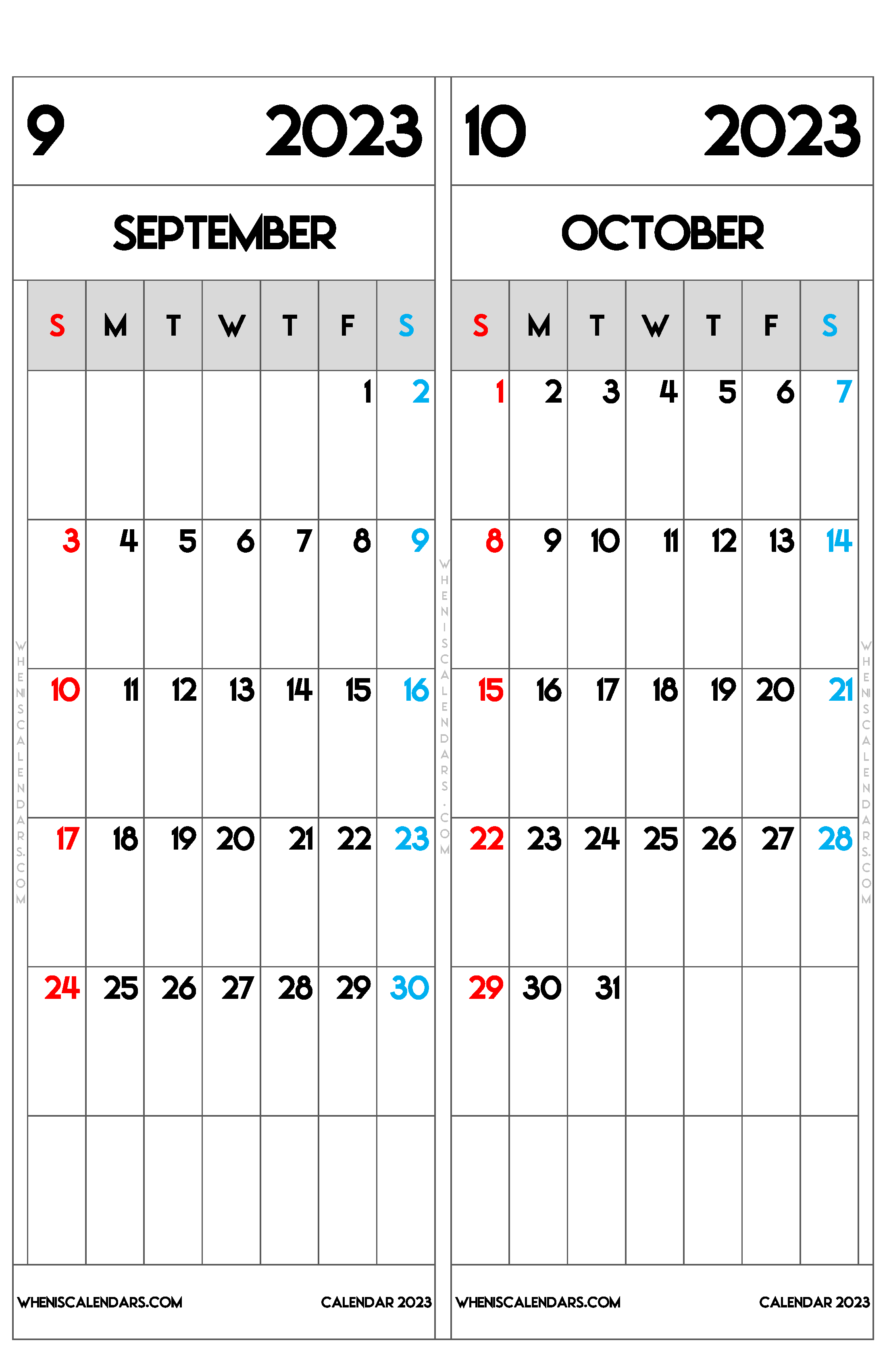 Download Printable September and October 2023 Calendar as PDF and PNG Image