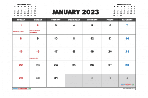 Free January 2023 Calendar Printable with Holidays as PDF