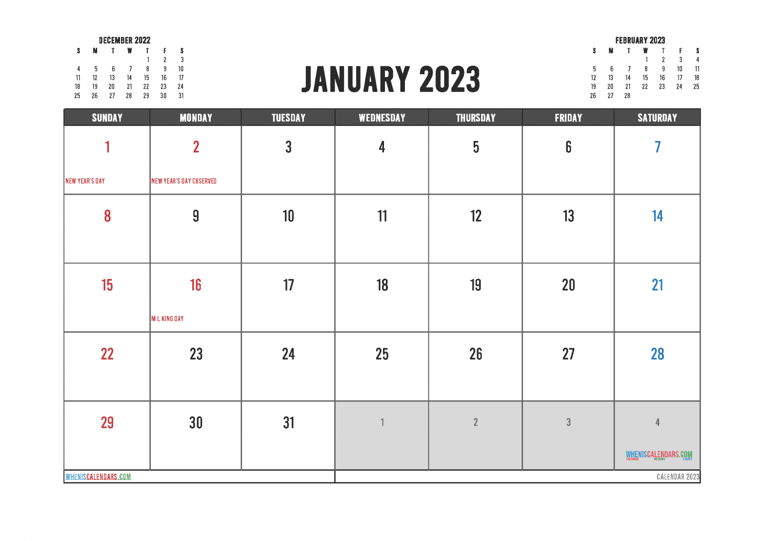 Free Printable January 2023 Calendars (PDF And Image)