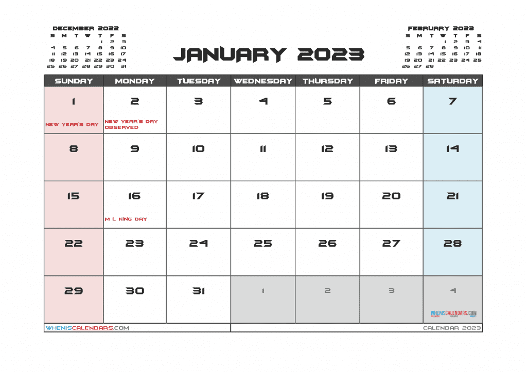 Download Free January 2023 Calendar with Holidays Printable Monthly Calendar Template (PDF and Image)