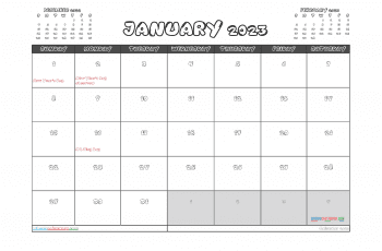 Printable January 2023 Calendar with Holidays