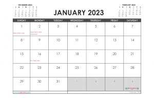 Free Downloadable Printable January 2023 Calendar with Holidays in Landscape and Portrait