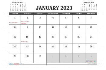 Free January Calendar 2023 Printable