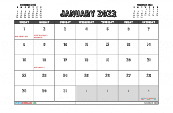Free January 2023 Calendar with Holidays