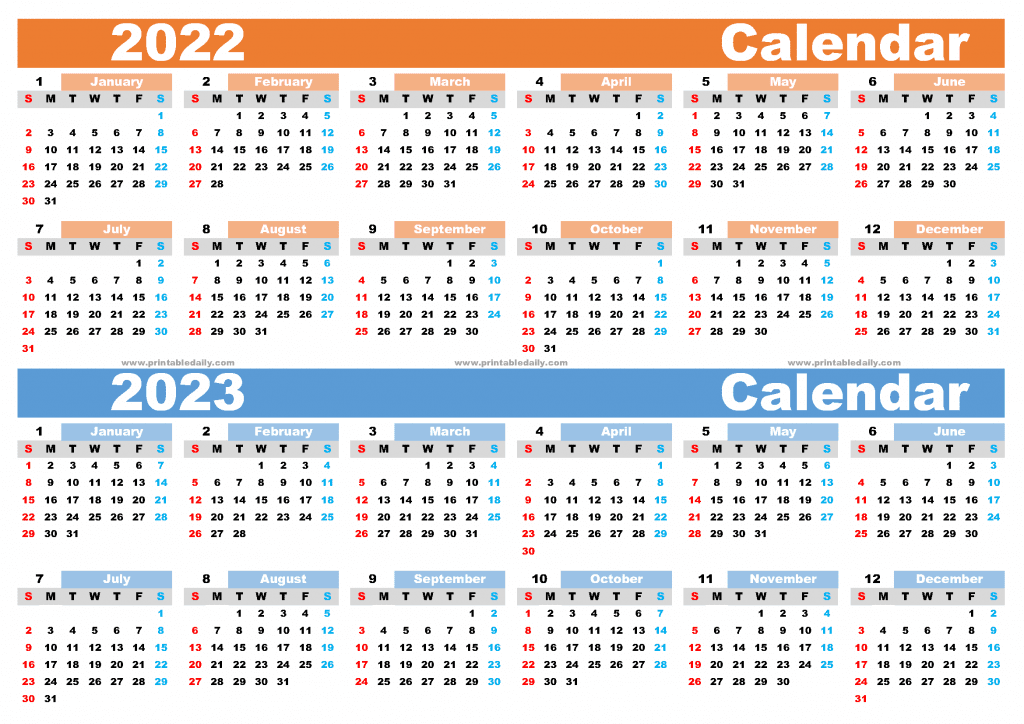 Free Printable Calendar 2022 2023 with Holidays PDF in Landscape