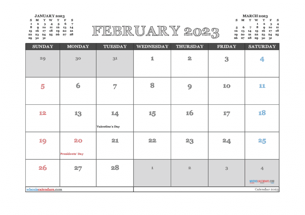 Free Printable February 2023 Calendars in Landscape and Portrait
