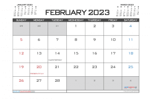 Free February 2023 Calendar with Holidays Printable in Landscape and Portrait