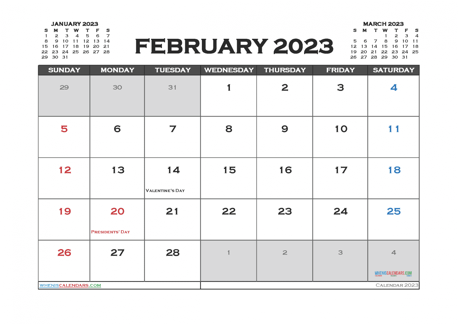 Free Printable February 2023 Calendar Portrait