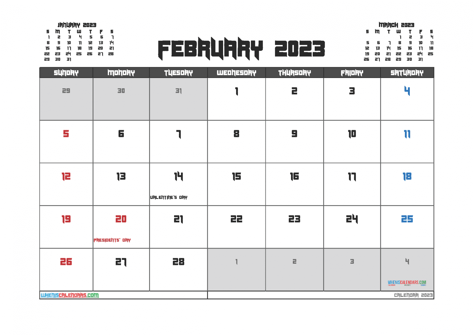 Free Printable February 2023 Calendar Cute Design In Landscape