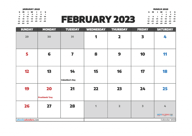 February 2023 Calendar With Holidays (PDF And Image)