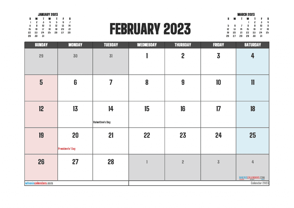 Download Free Printable February 2023 Calendar with Holidays PDF and PNG