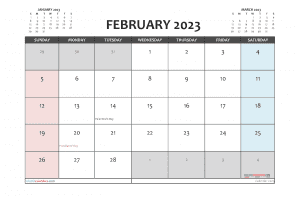 Free Printable Calendar with Holidays February 2023 PDF in Landscape and Portrait
