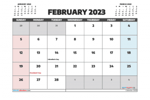 Free Printable February 2023 Calendar with Holidays in Landscape and Portrait