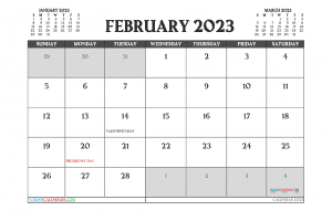 Free Printable Calendar February 2023 with Holidays in Landscape