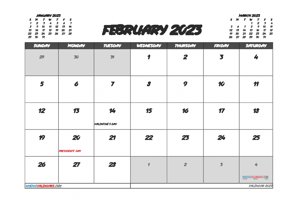 Free February 2023 Calendar Cute Downloadable Printable Calendar