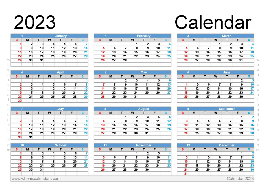 Free Printable 2023 Calendar in Landscape