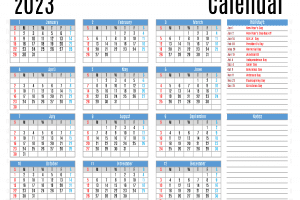 Free Printable 2023 Yearly Calendar with Holidays in Variety Format