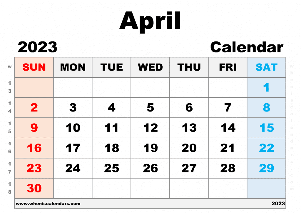 Free Printable April 2022 Calendar with Week Numbers Blank April 2023 Calendar PDF in Landscape