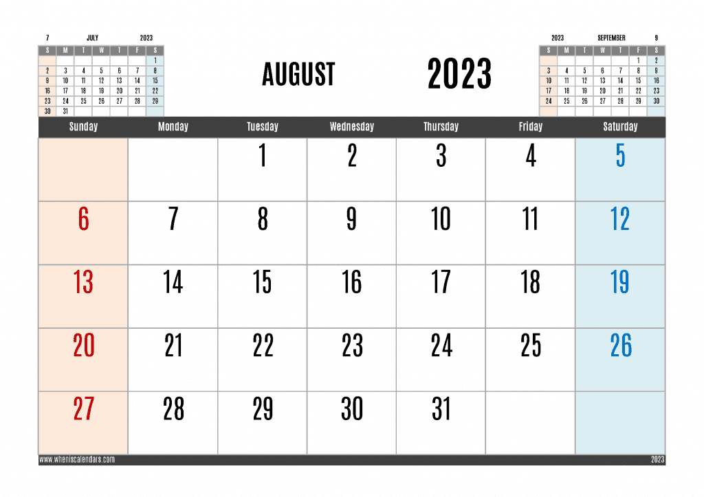 Free Printable August 2023 Calendar free printable 2023 monthly calendar with holidays