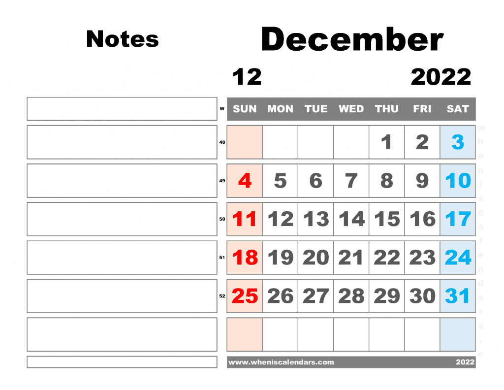 Free Blank December 2022 Calendar Printable Monthly in Landscape and Portrait