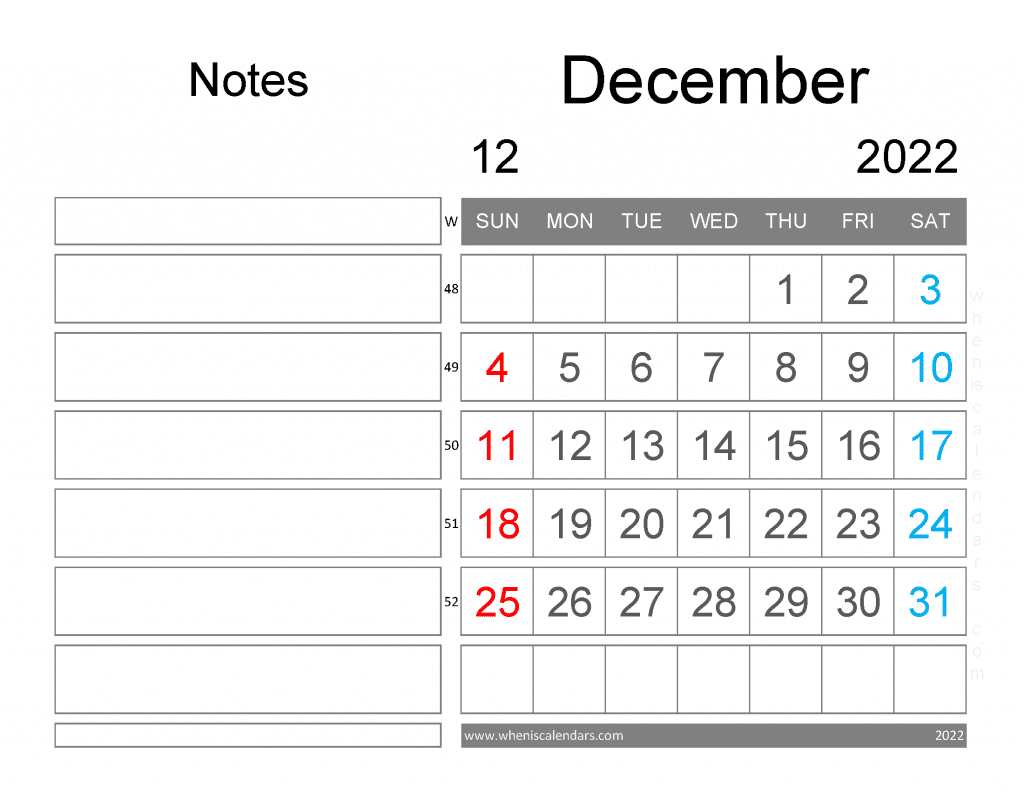 Free Blank December 2022 Calendar Printable Monthly in Landscape and Portrait