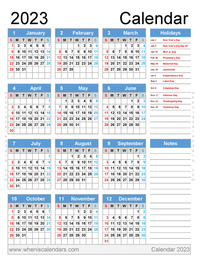 Thousands of Free Printable 2023 Calendar with Holidays, Week Numbers and Variety Design